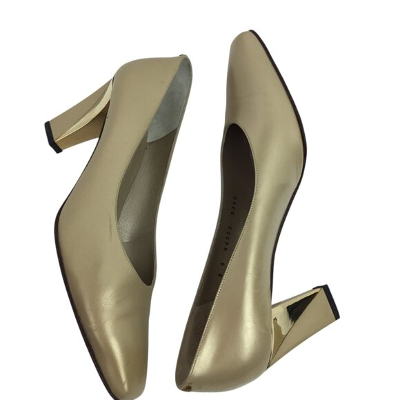 St. John Cynthia Daytime Womens 8B Leather Gold Heel  Pumps Tan Made In Italy - Picture 4 of 14